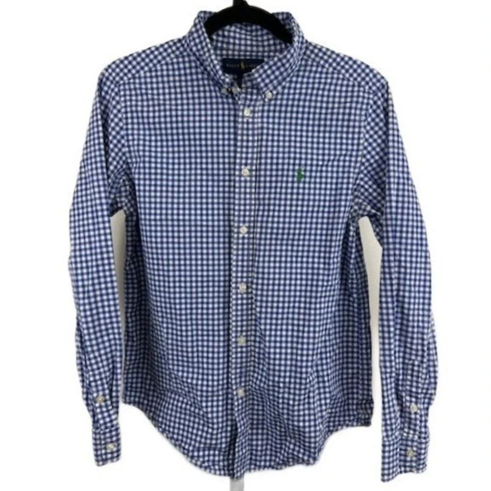 Ralph Lauren Boys Size XL (18-20) Gingham Plaid‎ Long Sleeve Button Down Shirt